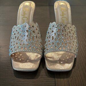 BRAND NEW Lady Couture 3” Rhinestone Gold Heels - Size 7
